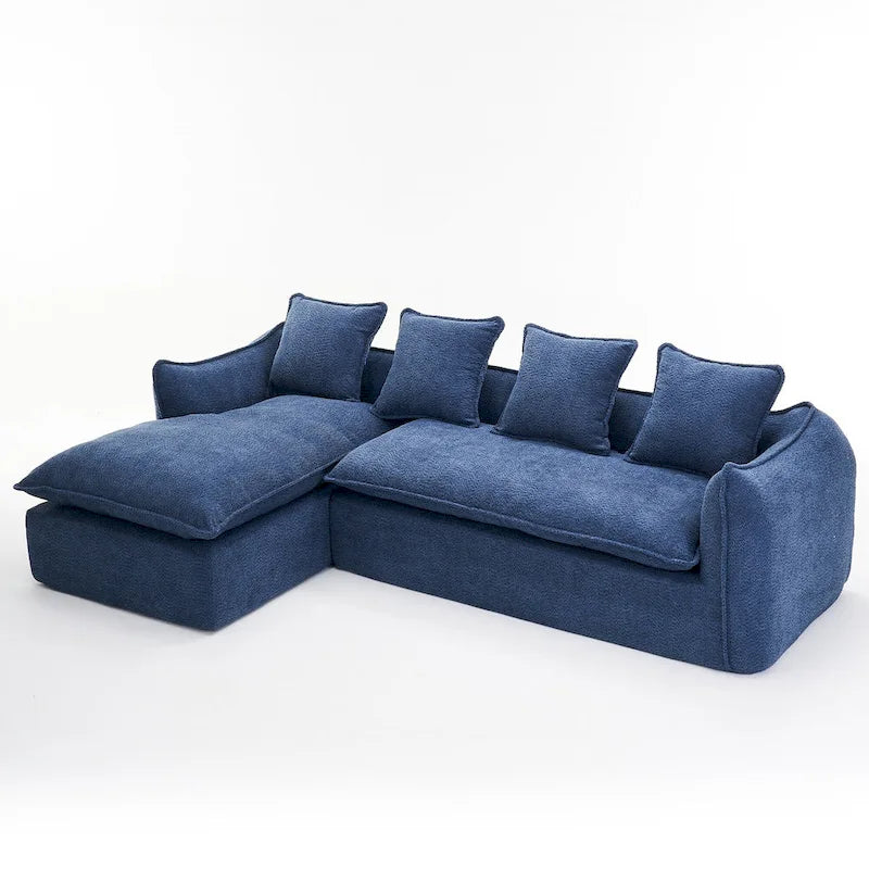 Blue 106.3 Oversized L-Shaped 3-Seater Sectional Sofa with Chaise, 4 Decorative Pillows, and Stylish Modular Build