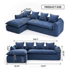 Blue 106.3 Oversized L-Shaped 3-Seater Sectional Sofa with Chaise, 4 Decorative Pillows, and Stylish Modular Build