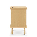 Natural Rattan Accent Side Table with Drawer & Charging Station, 1-Person