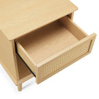 Natural Rattan Accent Side Table with Drawer & Charging Station, 1-Person
