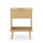 Natural Rattan Accent Side Table with Drawer & Charging Station, 1-Person