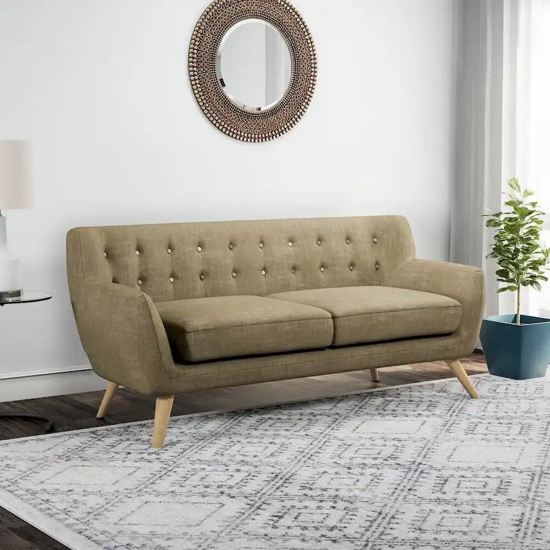 Button-Tufted Mid-Century Sofa, 2-Seat, Multiple Colors