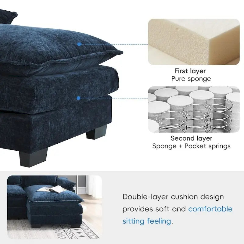 Modern U-shaped Sectional Sofa with Waist PillowsSleeper Sofa Couch with Chaise Lounge