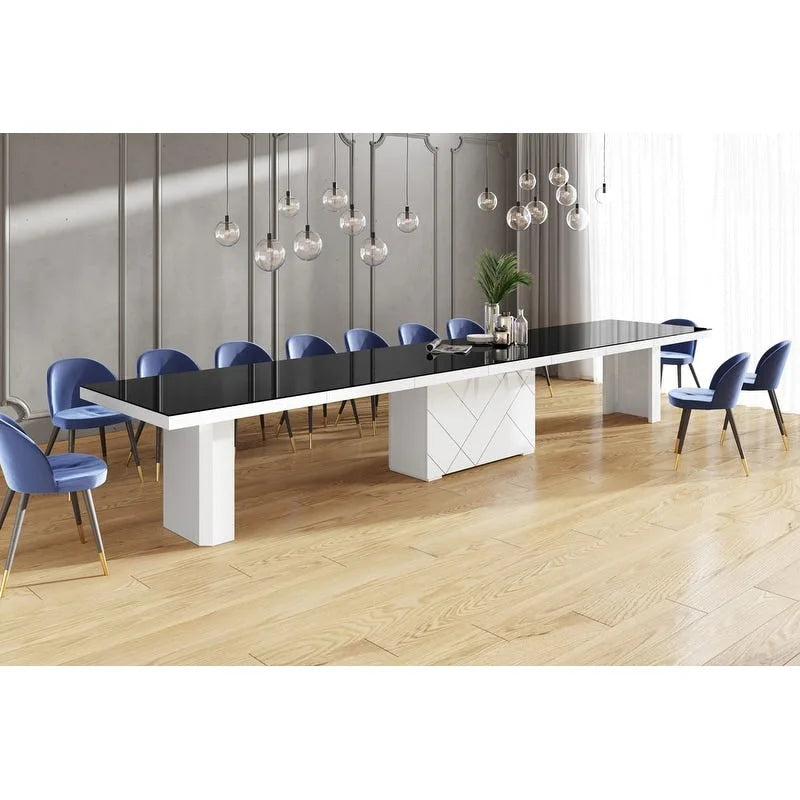 High-Gloss Extendable Dining Table, Black, Seats up to 18-20