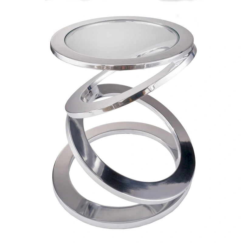 17 Silver And Clear Glass and Aluminum Round Abstract End Table