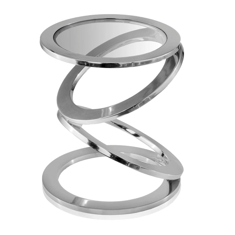 17 Silver And Clear Glass and Aluminum Round Abstract End Table