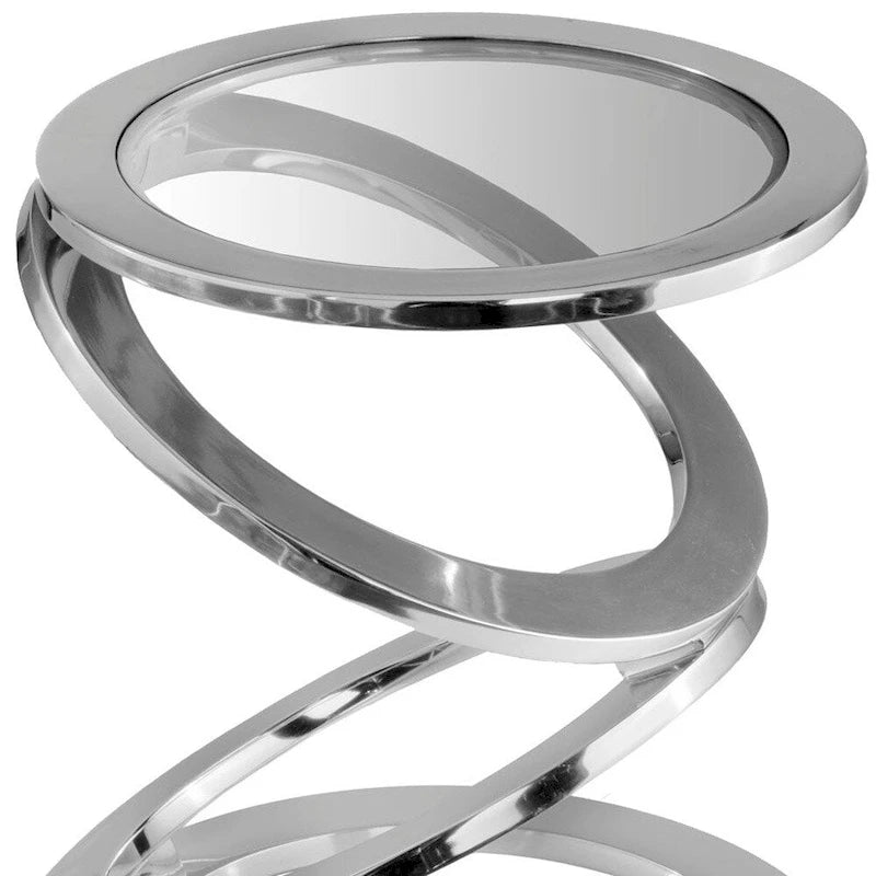 17 Silver And Clear Glass and Aluminum Round Abstract End Table