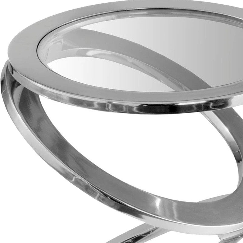 17 Silver And Clear Glass and Aluminum Round Abstract End Table