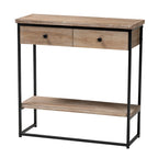 Natural Brown & Black, Industrial Style, 2-Drawer Console Table