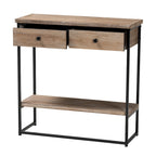 Natural Brown & Black, Industrial Style, 2-Drawer Console Table