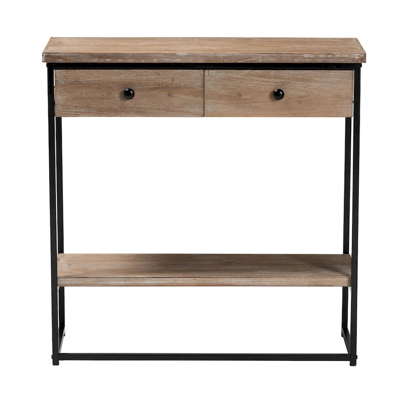 Natural Brown & Black, Industrial Style, 2-Drawer Console Table
