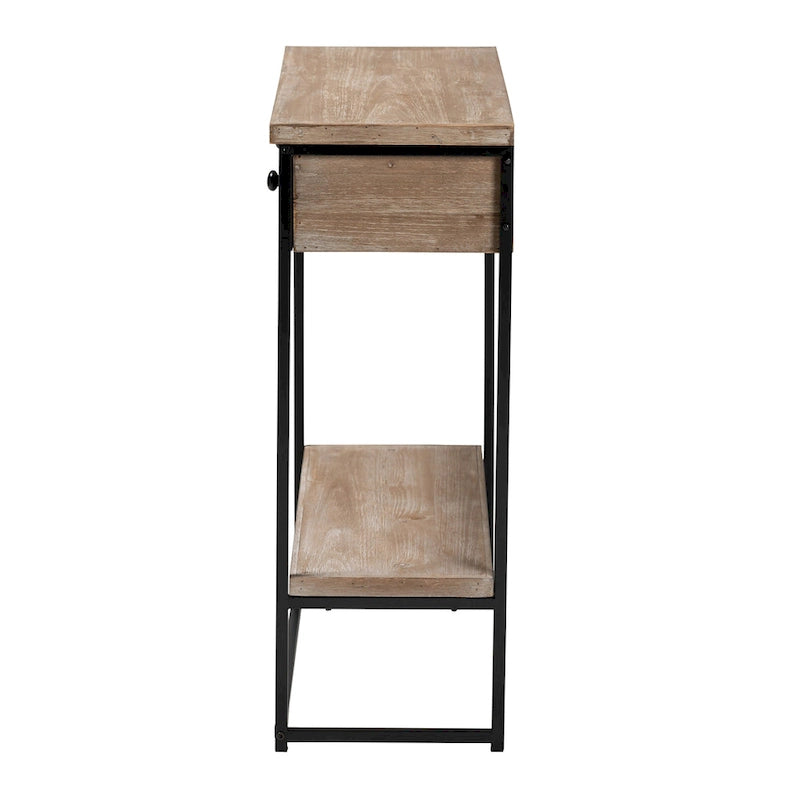 Natural Brown & Black, Industrial Style, 2-Drawer Console Table