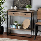 Natural Brown & Black, Industrial Style, 2-Drawer Console Table