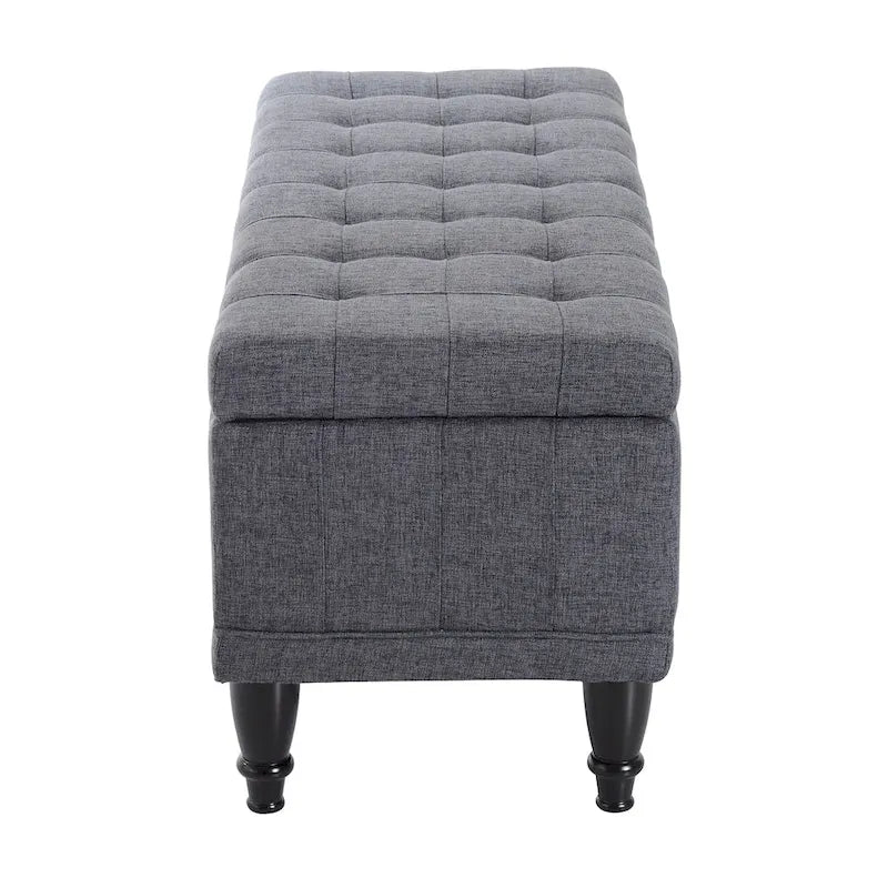 Dark Grey Fabric Tufted Storage Ottoman Bench – 1-Seat