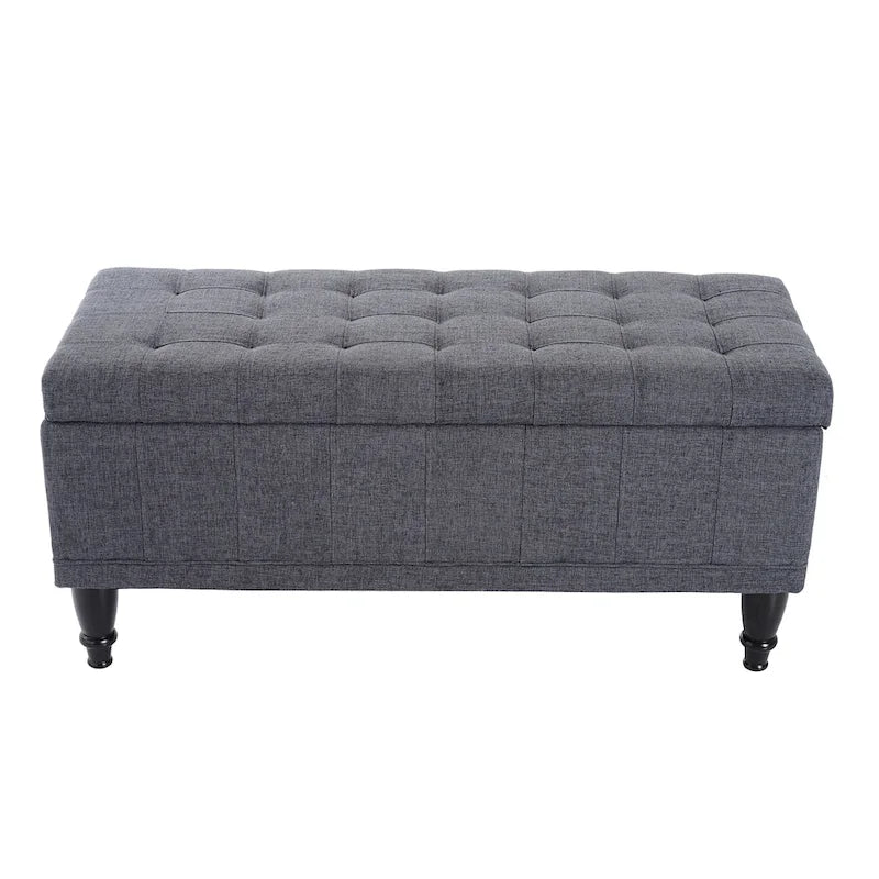 Dark Grey Fabric Tufted Storage Ottoman Bench – 1-Seat