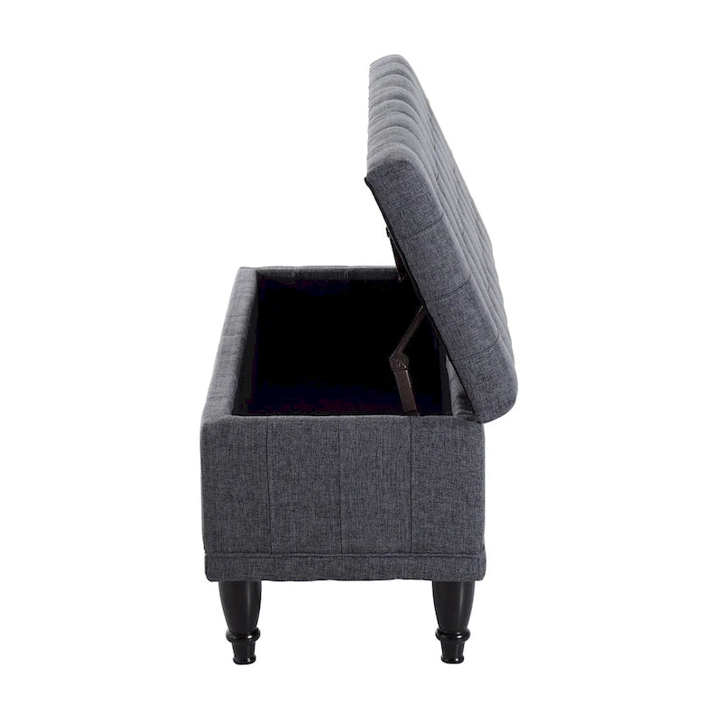 Dark Grey Fabric Tufted Storage Ottoman Bench – 1-Seat