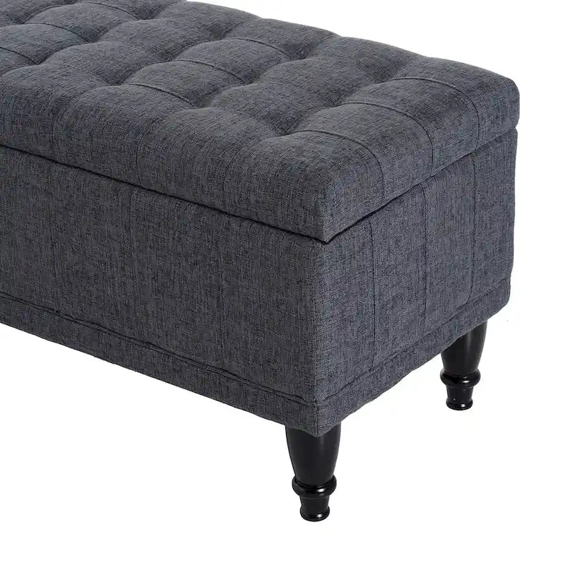 Dark Grey Fabric Tufted Storage Ottoman Bench – 1-Seat