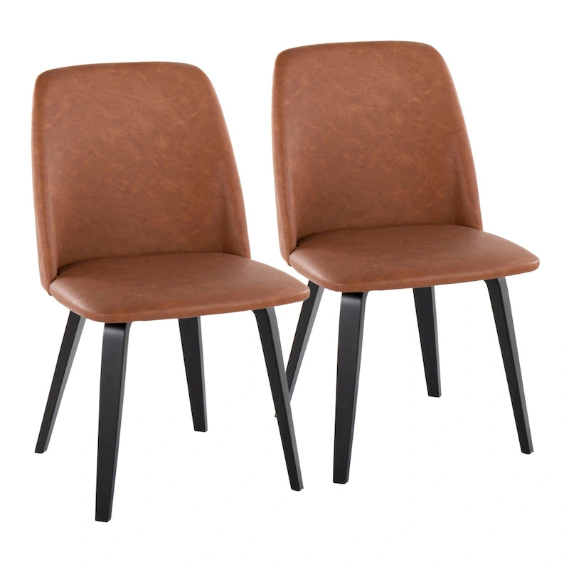 Upholstered Dining Chair, Mid-Century Style, Set of 2 – Beige/Camel/Cream, Fabric or Faux Leather, Wood Legs