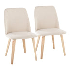 Upholstered Dining Chair, Mid-Century Style, Set of 2 – Beige/Camel/Cream, Fabric or Faux Leather, Wood Legs