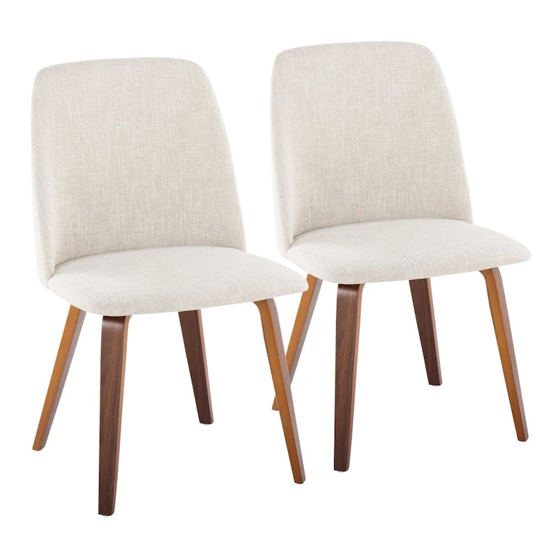 Upholstered Dining Chair, Mid-Century Style, Set of 2 – Beige/Camel/Cream, Fabric or Faux Leather, Wood Legs