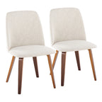 Upholstered Dining Chair, Mid-Century Style, Set of 2 – Beige/Camel/Cream, Fabric or Faux Leather, Wood Legs