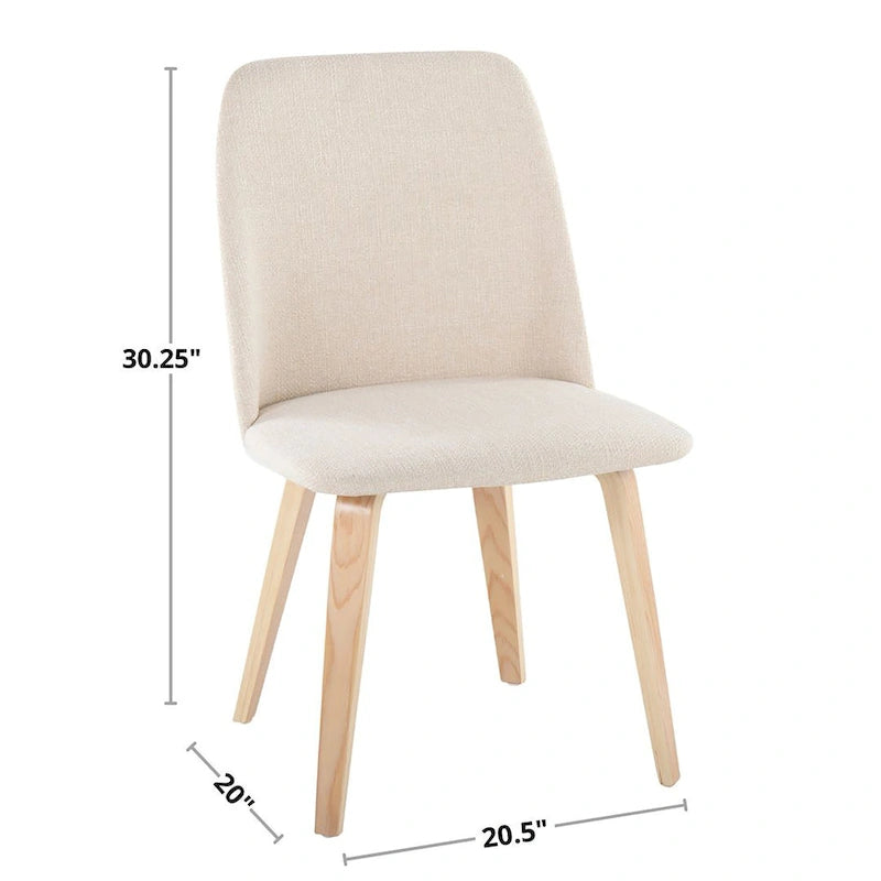 Upholstered Dining Chair, Mid-Century Style, Set of 2 – Beige/Camel/Cream, Fabric or Faux Leather, Wood Legs