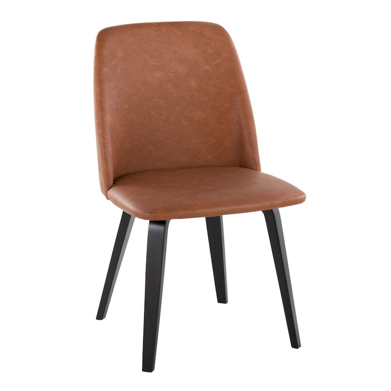 Upholstered Dining Chair, Mid-Century Style, Set of 2 – Beige/Camel/Cream, Fabric or Faux Leather, Wood Legs