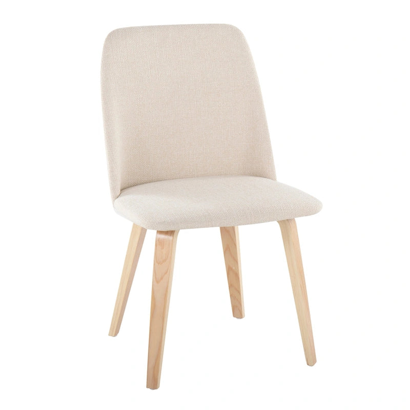 Upholstered Dining Chair, Mid-Century Style, Set of 2 – Beige/Camel/Cream, Fabric or Faux Leather, Wood Legs