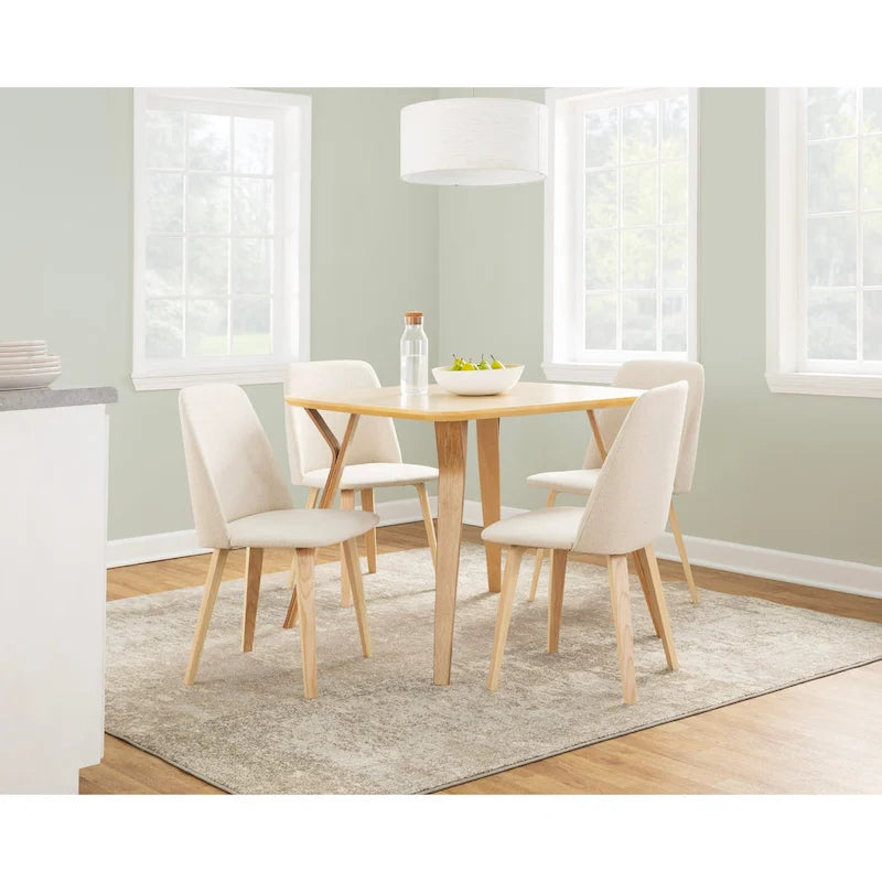 Upholstered Dining Chair, Mid-Century Style, Set of 2 – Beige/Camel/Cream, Fabric or Faux Leather, Wood Legs