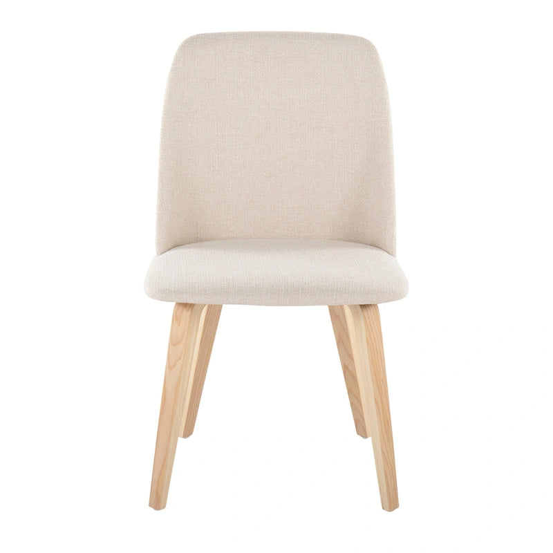 Upholstered Dining Chair, Mid-Century Style, Set of 2 – Beige/Camel/Cream, Fabric or Faux Leather, Wood Legs