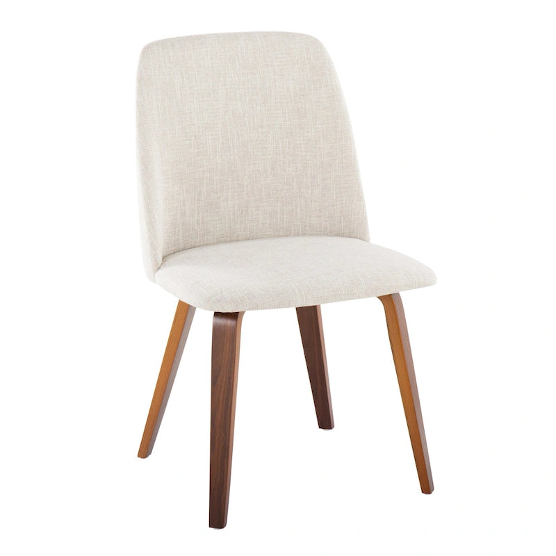 Upholstered Dining Chair, Mid-Century Style, Set of 2 – Beige/Camel/Cream, Fabric or Faux Leather, Wood Legs