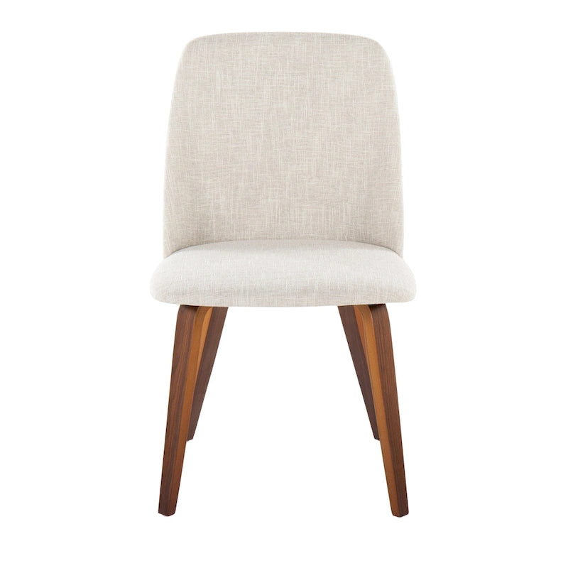 Upholstered Dining Chair, Mid-Century Style, Set of 2 – Beige/Camel/Cream, Fabric or Faux Leather, Wood Legs