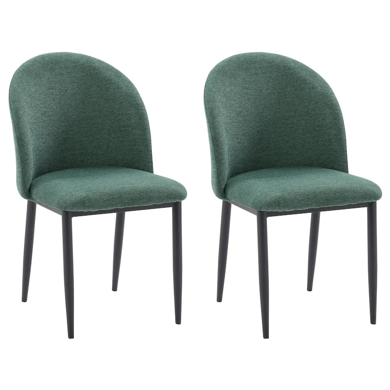 Green / Grey Chenille Upholstered Side Chair, Black Metal Legs, Set of 2
