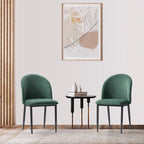 Green / Grey Chenille Upholstered Side Chair, Black Metal Legs, Set of 2