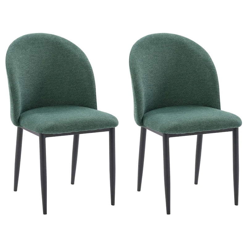 Green / Grey Chenille Upholstered Side Chair, Black Metal Legs, Set of 2