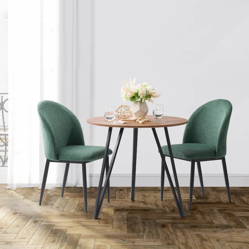 Green / Grey Chenille Upholstered Side Chair, Black Metal Legs, Set of 2