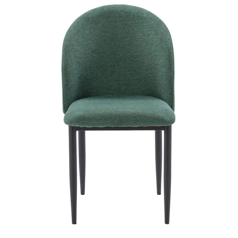 Green / Grey Chenille Upholstered Side Chair, Black Metal Legs, Set of 2