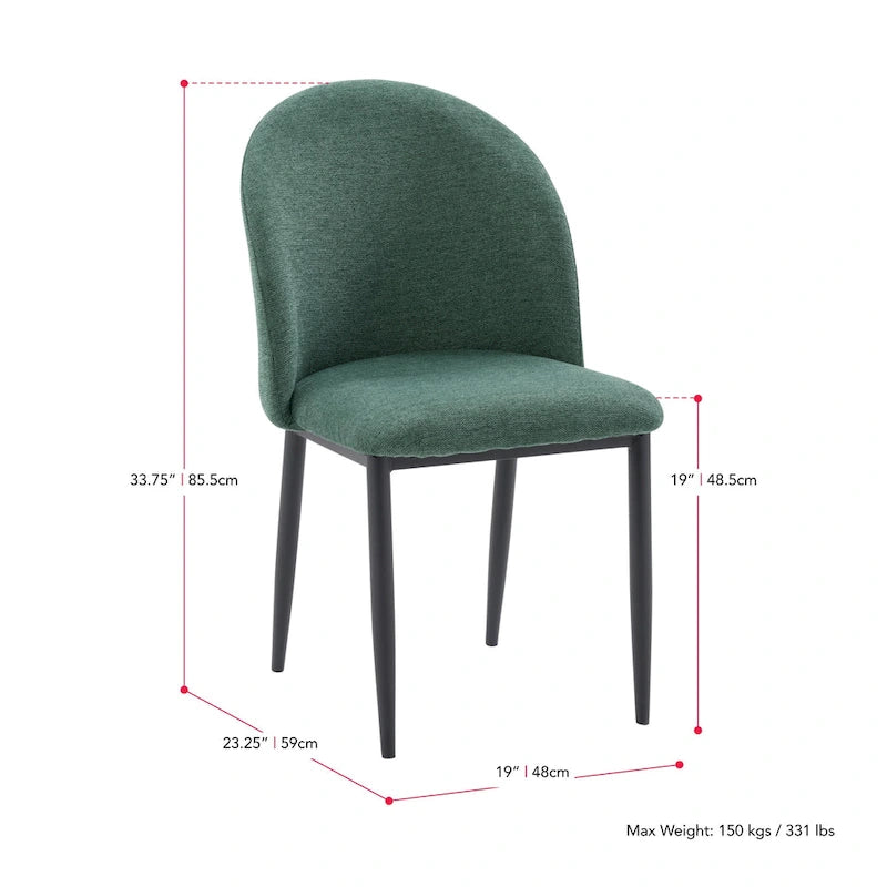 Green / Grey Chenille Upholstered Side Chair, Black Metal Legs, Set of 2