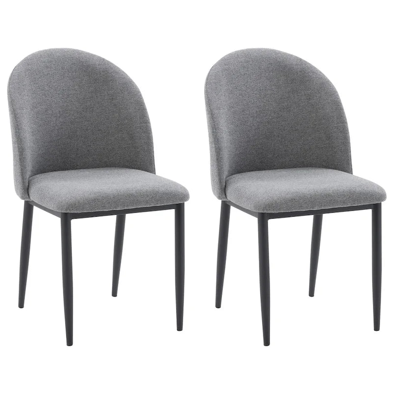 Green / Grey Chenille Upholstered Side Chair, Black Metal Legs, Set of 2