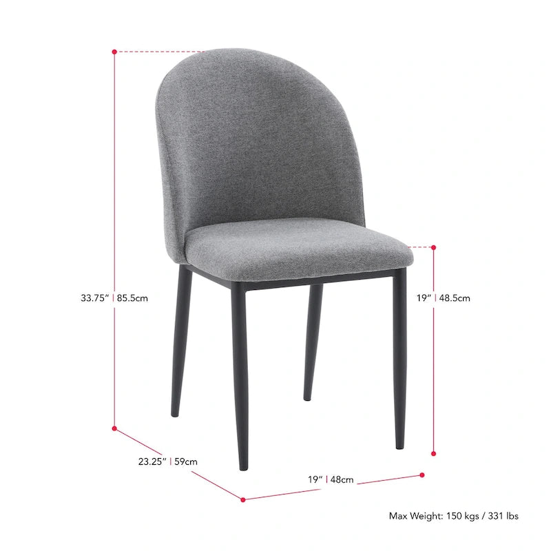 Green / Grey Chenille Upholstered Side Chair, Black Metal Legs, Set of 2