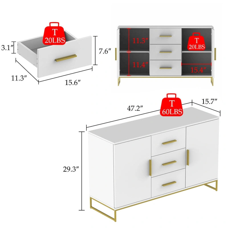 47.2W x 29.3H Sideboard Serving Buffet Storage Cabinet Cupboard