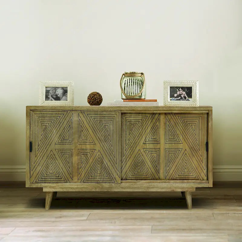 Black & Brown Mid-Century Modern Solid Wood Sideboard Buffet