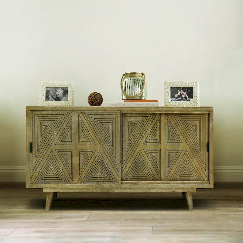 Black & Brown Mid-Century Modern Solid Wood Sideboard Buffet