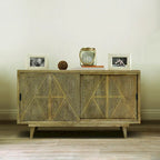 Black & Brown Mid-Century Modern Solid Wood Sideboard Buffet