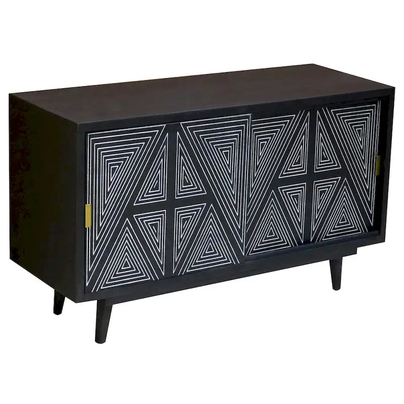 Black & Brown Mid-Century Modern Solid Wood Sideboard Buffet