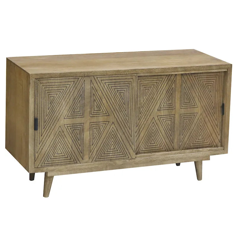 Black & Brown Mid-Century Modern Solid Wood Sideboard Buffet
