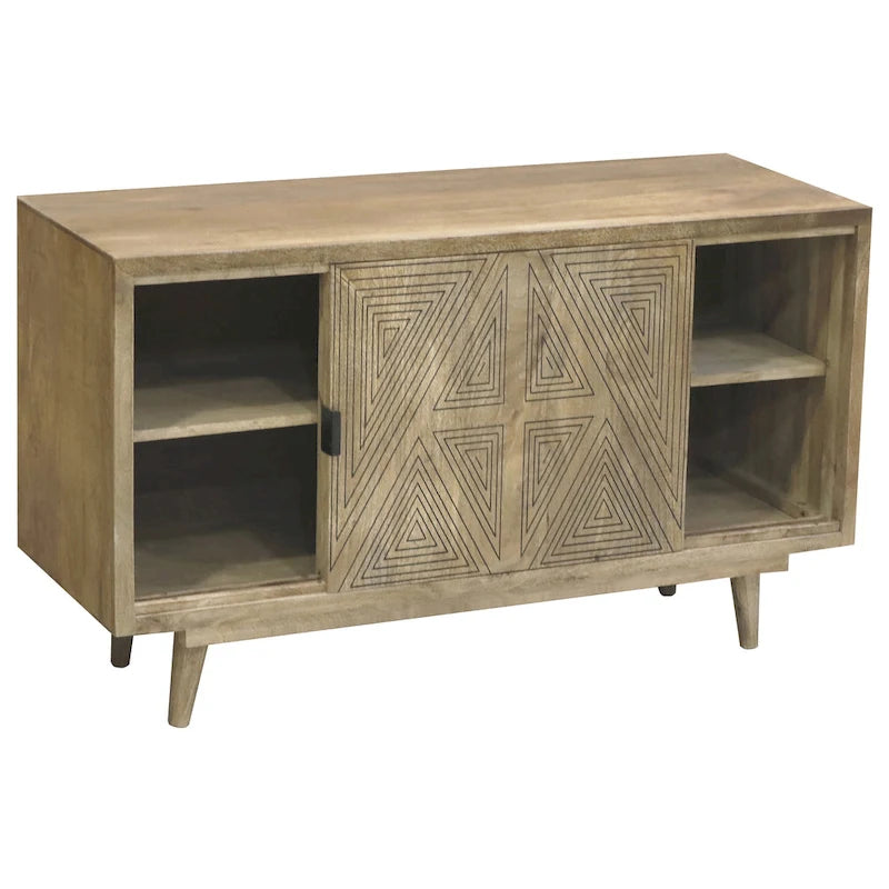 Black & Brown Mid-Century Modern Solid Wood Sideboard Buffet