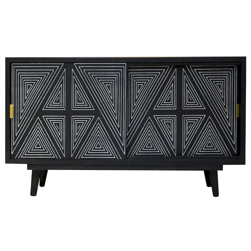 Black & Brown Mid-Century Modern Solid Wood Sideboard Buffet