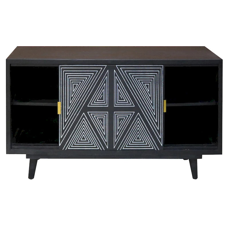 Black & Brown Mid-Century Modern Solid Wood Sideboard Buffet