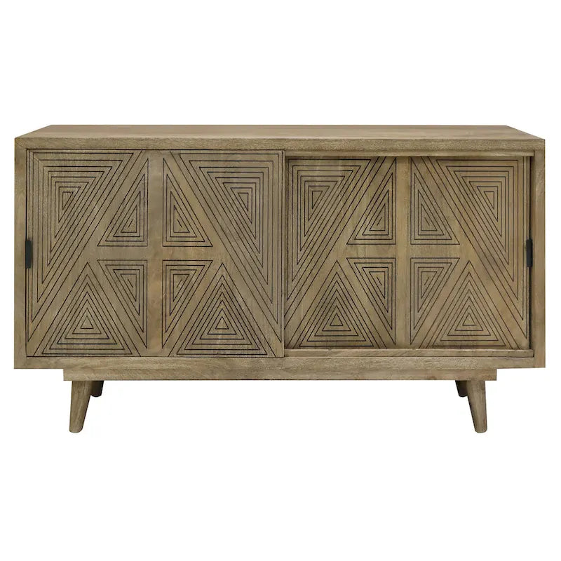 Black & Brown Mid-Century Modern Solid Wood Sideboard Buffet